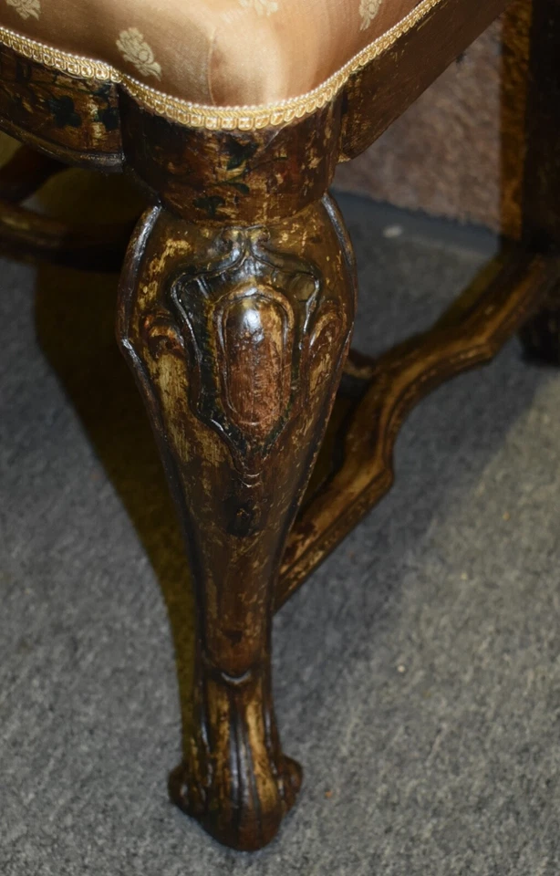 Антикварные резные и расписанные вручную боковые стулья в венецианском стиле с обратным окрашенным стеклом - Изображение 4 из 4