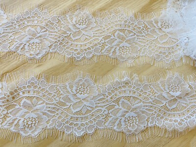 3 Yards White Embroidered Eyelash French Lace Trim/Sewing/Bridal/Crafts/4'' Wide