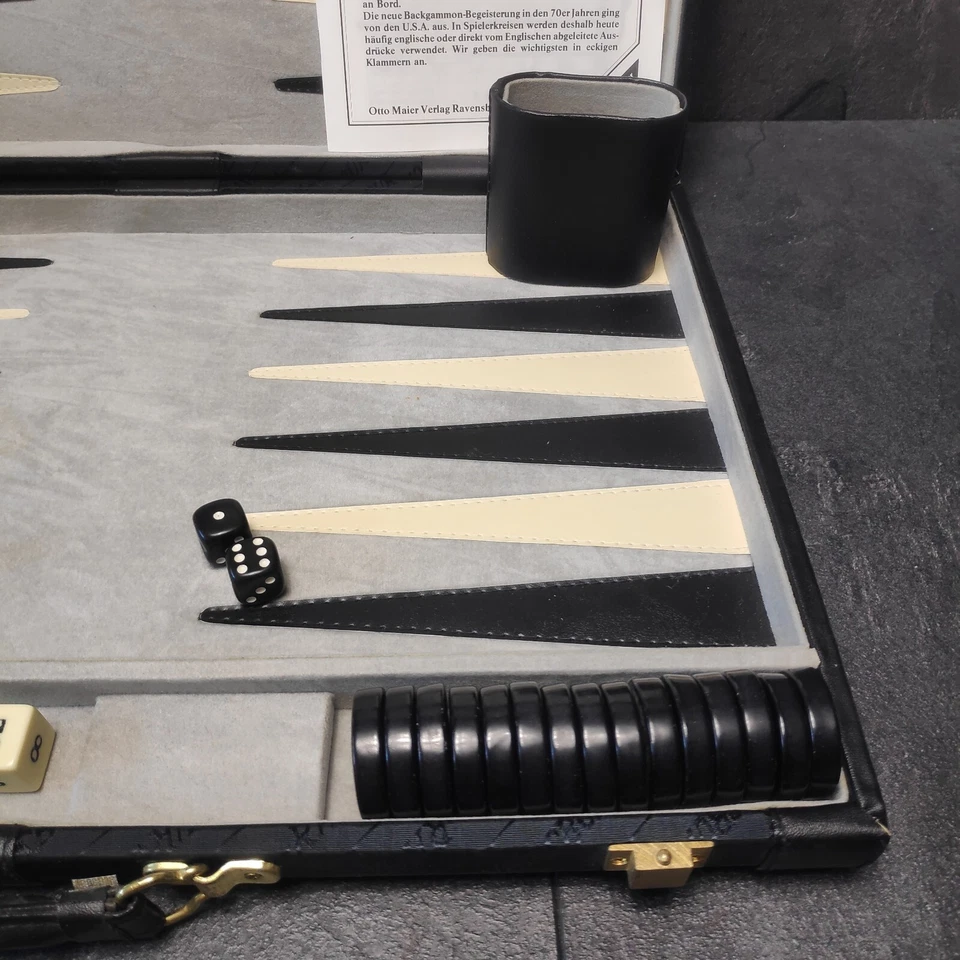 Ravensburger Backgammon Tric Trac Puff Koffer 1982 Vintage Schwarz Vollständig - Bild 2 von 4