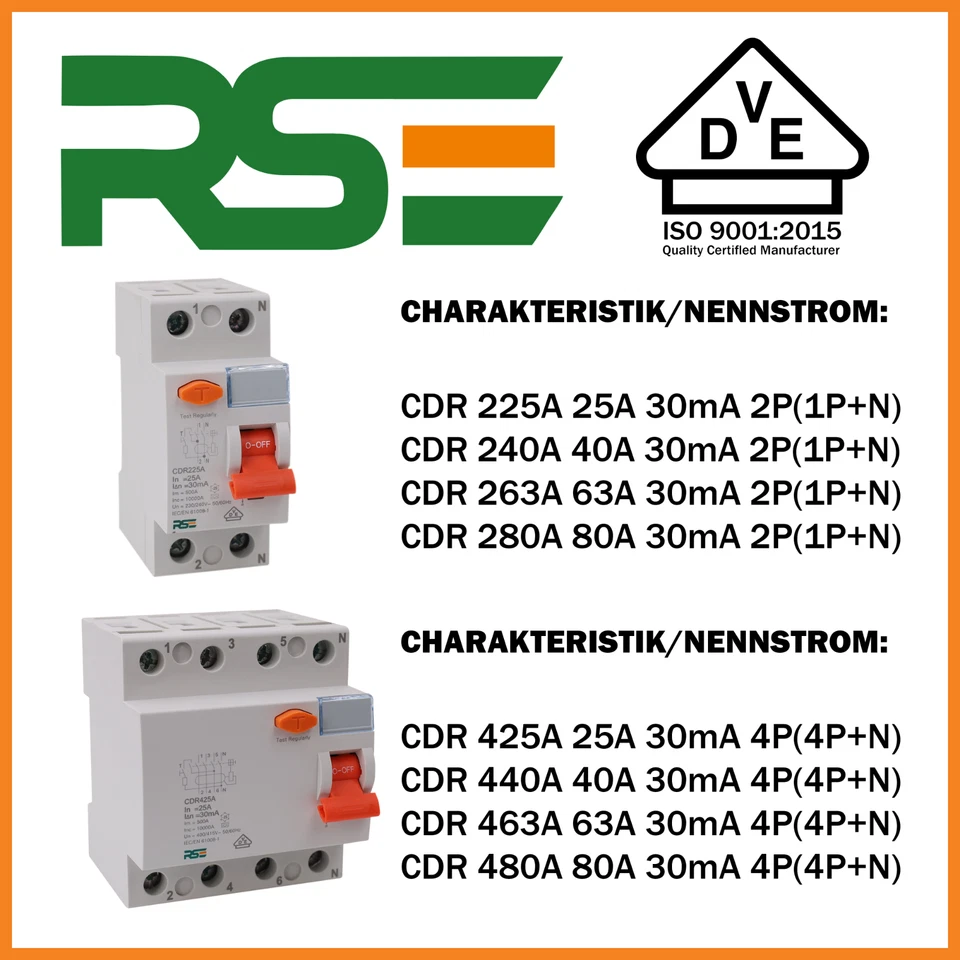 RSE FI Fehlerstromschutzschalter CDR VDE