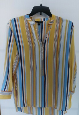 Zac & Rachel Women's Blouse Size Small Striped Top Casual Work Gold White Top