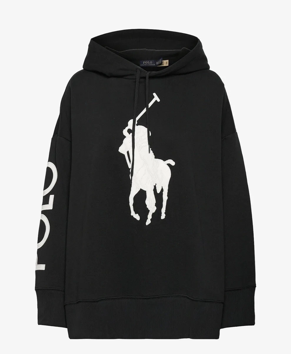 Black polo hoodie clearance with white horse