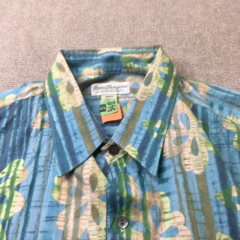 Camisa Norm Thompson Para Hombre Azul Verde Extra Grande Botón Hawaiano Hecha en EE. UU. Foto 4 de 4