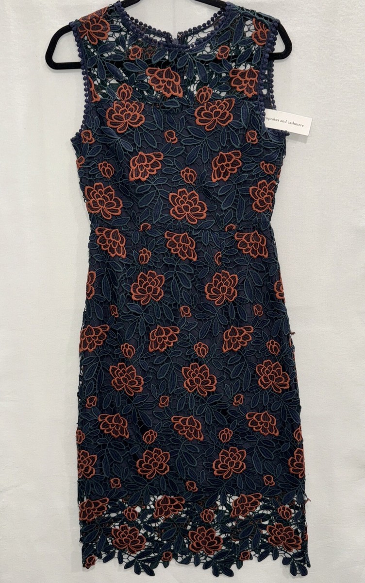 NWT Cupcakes & Cashmere Navy Mandolin Floral Lace Dress Anthropologie $145  Sz 0