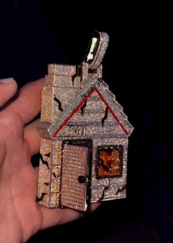 Men's Birthday Gift Simulated Baguette Diamond "TRAP HOUSE" Pendant 925 Silver - Picture 5 of 7