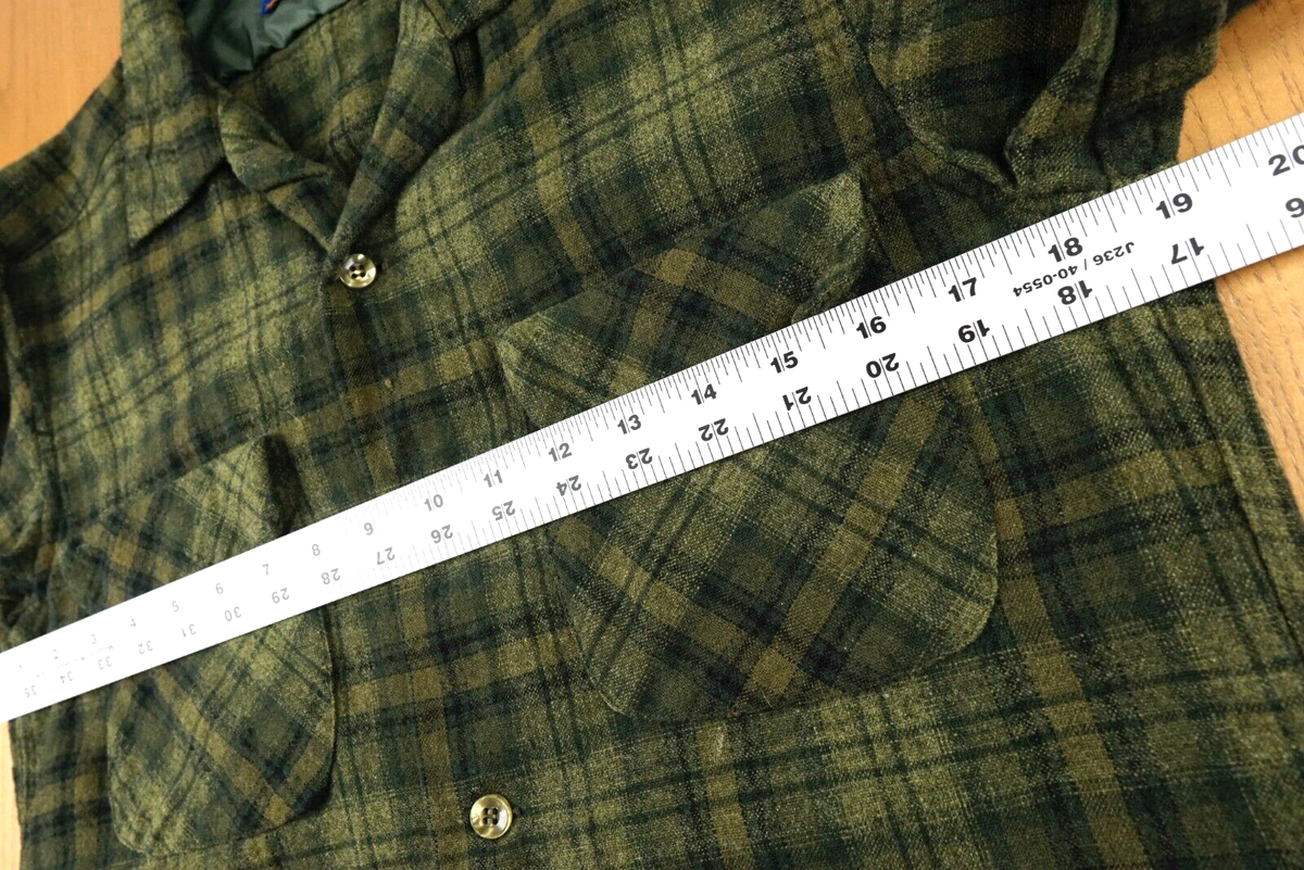 Vtg 60s Pendleton Board Shirt Small Men Green Plaid Wool Vtg 60s Pendleton Board Shirt Small Men Green Plaid Wool