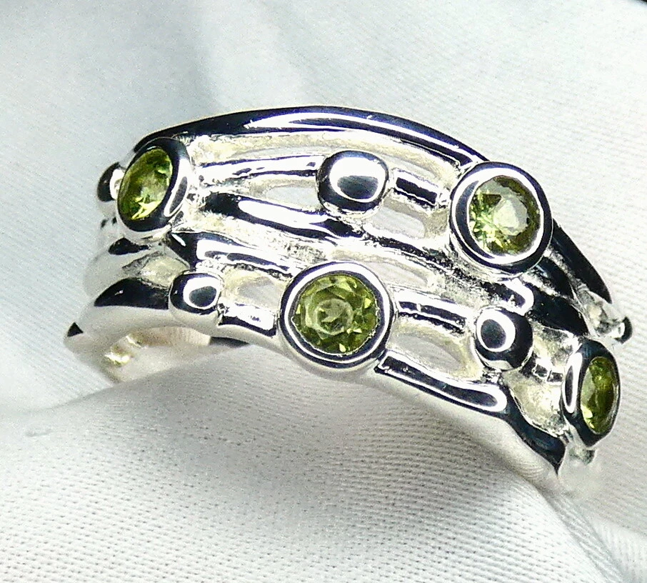 Peridot Olivin Ring 925 Silber breites, mattiertes Design fac. Edelsteine NEU  - Bild 3 von 4