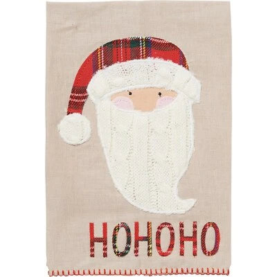 NEW! Mud Pie Cable Knit HoHoHo Santa Christmas Applique Linen 21x14” Dish Cloth