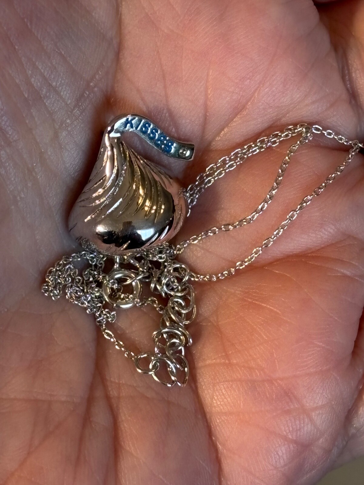 Sterling Silver & DIAMOND Accent Hershey's Kiss Pendant 18" Necklace 925 WTJ 4gr