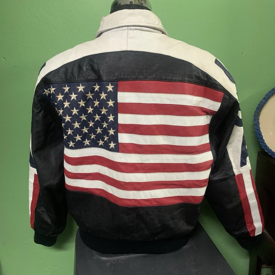 Vintage Michael Hoban WHEREMI USA Leather Jacket Red White Black Menswear - Image 4 of 4
