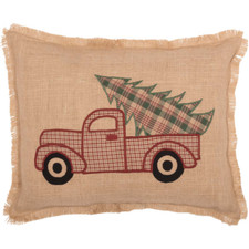 New Country Farmhouse VINTAGE RED TRUCK CHRISTMAS TREE Throw Burlap Pillow