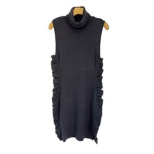 Calvin Klein Womens Sweater Dress Gray Heathered Ruffle Trim Turtleneck L New