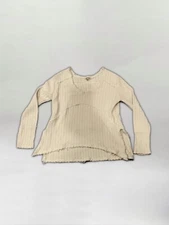 cream colored mirror palais inspired long sleeve asymmetrical knit sweater 