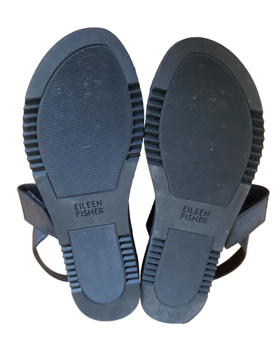 EILEEN FISHER Black Tumbled Leather Strappy Sandals Women's Size 6 - Picture 10 of 11