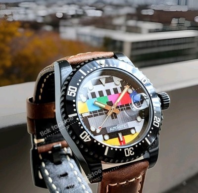 Full Automatic Black Retro TV Diver Mod Watch  24jewels Sapphire Collectible 
