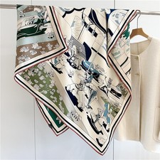 70 Cashmere 30 Silk Wrap Scarf Blue horse Print Double Face Print Shawl 53''