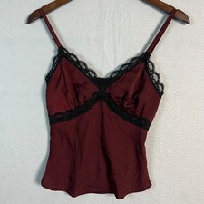 Wild Fable Women's XS Burgundy Satin Lace Trim Cami Tank Top Adjustable Straps