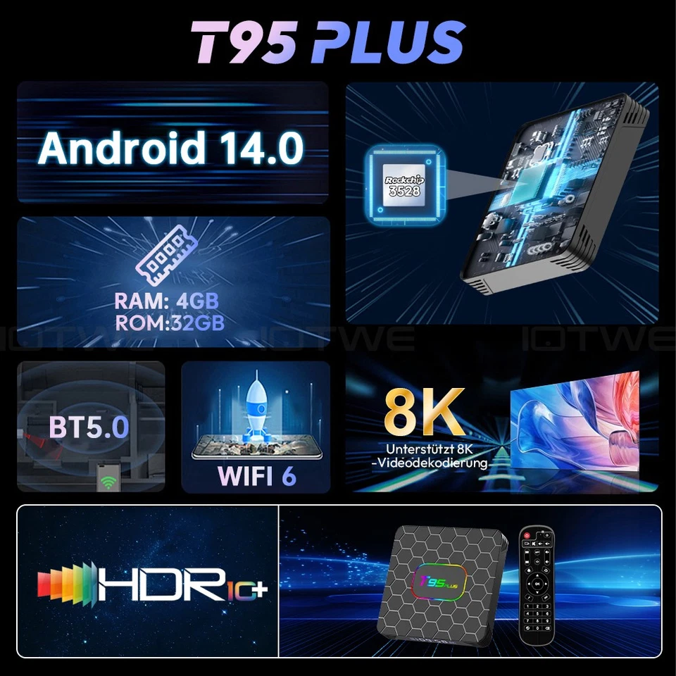 2025 Smart TV BOX Android 14 Dual WIFI Netzwerk Media Player BT5.0 32/64/128GB - Bild 3 von 4