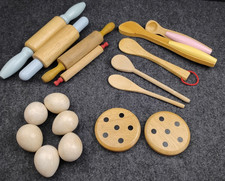Wood Toy Kitchen Utensils Eggs Spoons Rolling Pins Eggs Cookies 17 Pieces Lot