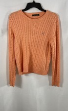 Lauren Ralph Lauren Women's Peach Cable Knit Cotton Crewneck Sweater