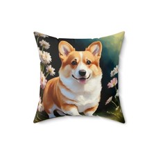 Welsh Corgi Puppy Spun Polyester Throw Pillow