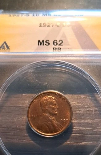 1927 S Lincoln Cent ANACS MS 62 RB