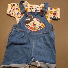 RARE Vintage Mickey Friends Shortall Denim Overalls Size 12M Disney Store