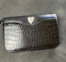 Brighton Black Leather Planner 6 Ring Binder Croc Heart Organizer Wallet