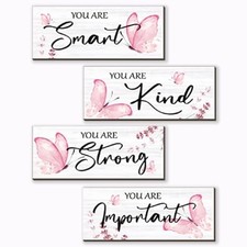 4 Pcs Butterfly Wall Decor Room Decor Wooden Positive Butterfly Decor Pink