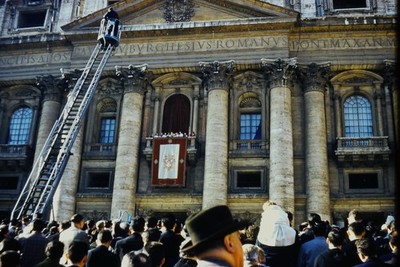 c1960's Ektachrome 35mm Slide St. Peter's Basilica Vatican City Crowd Balcony