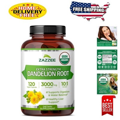 USDA Organic Dandelion Root Extract 3000 mg - 120 Capsules for Liver Support