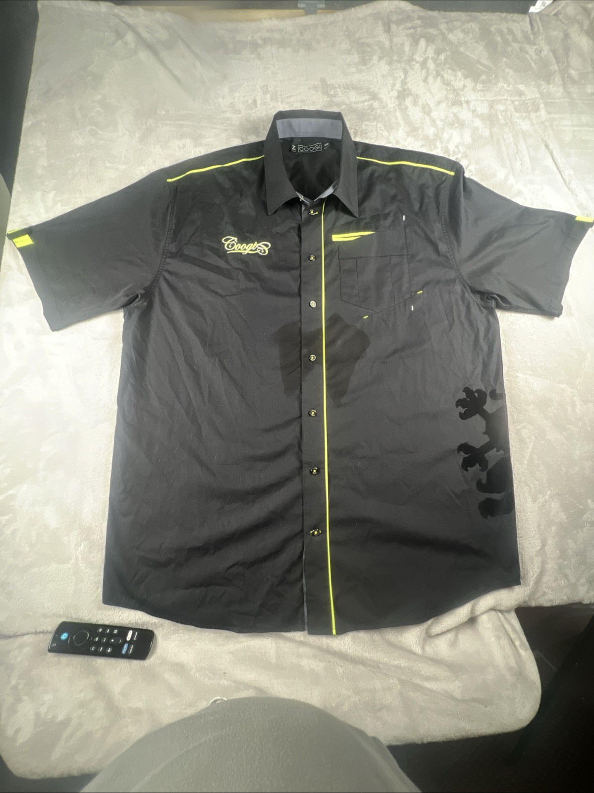 COOGI Men’s Black Green Short Sleeve Embroidered Logo Shirt  Size XXXL