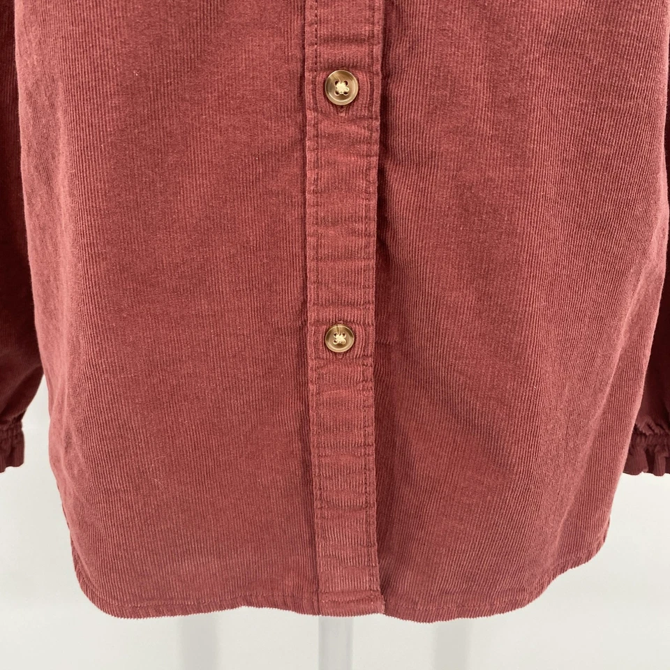Gloria Vanderbilt Shirt Womens Medium Red Corduroy Button Up Ruffle Collar Cabin - Image 3 of 4