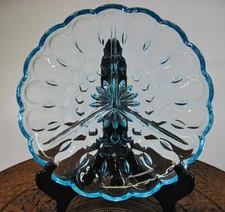 Vintage Fairfield Anchor Hocking Sky Blue Glass Divided Dish Relish Plate 8.5"