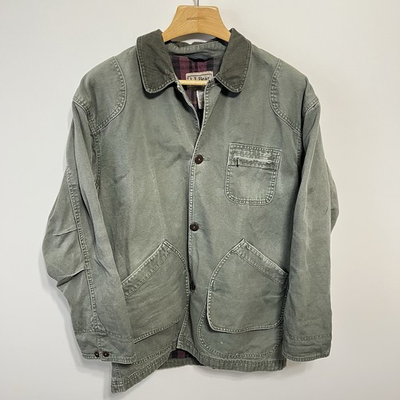 #ad Vintage LL Bean Chore Coat Jacket Men#x27;s Large Barn Chore Jacket Green USA Lined $109.97