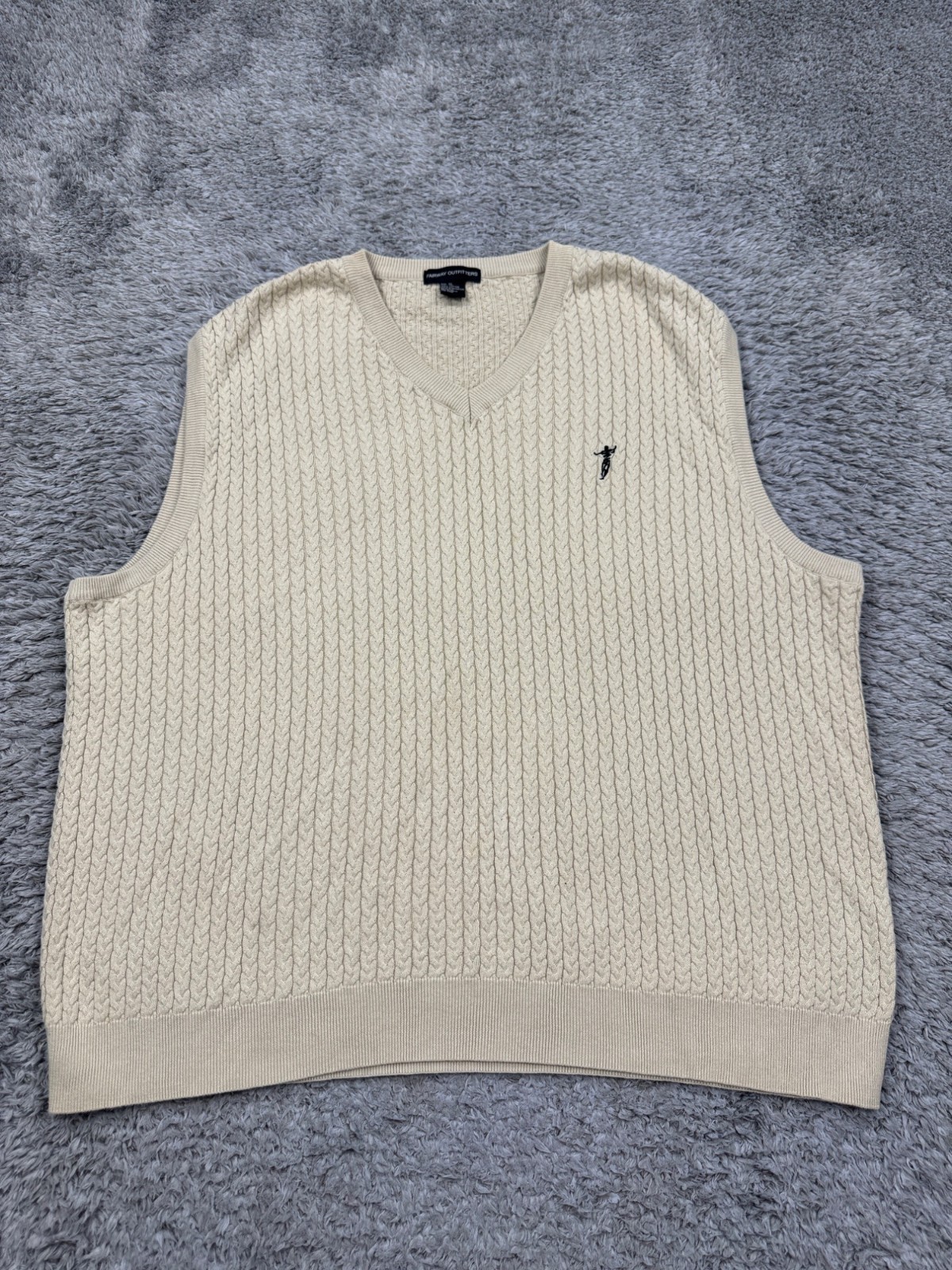 Fairway Outfitters Sweater Men XL Beige Cable Knit V Neck Preppy Golf Vest