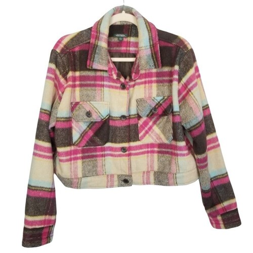 Wild Fable Damen L kariert Cropped Knopfleiste Flanell Hemd Langarm Taschen - Bild 2 von 9
