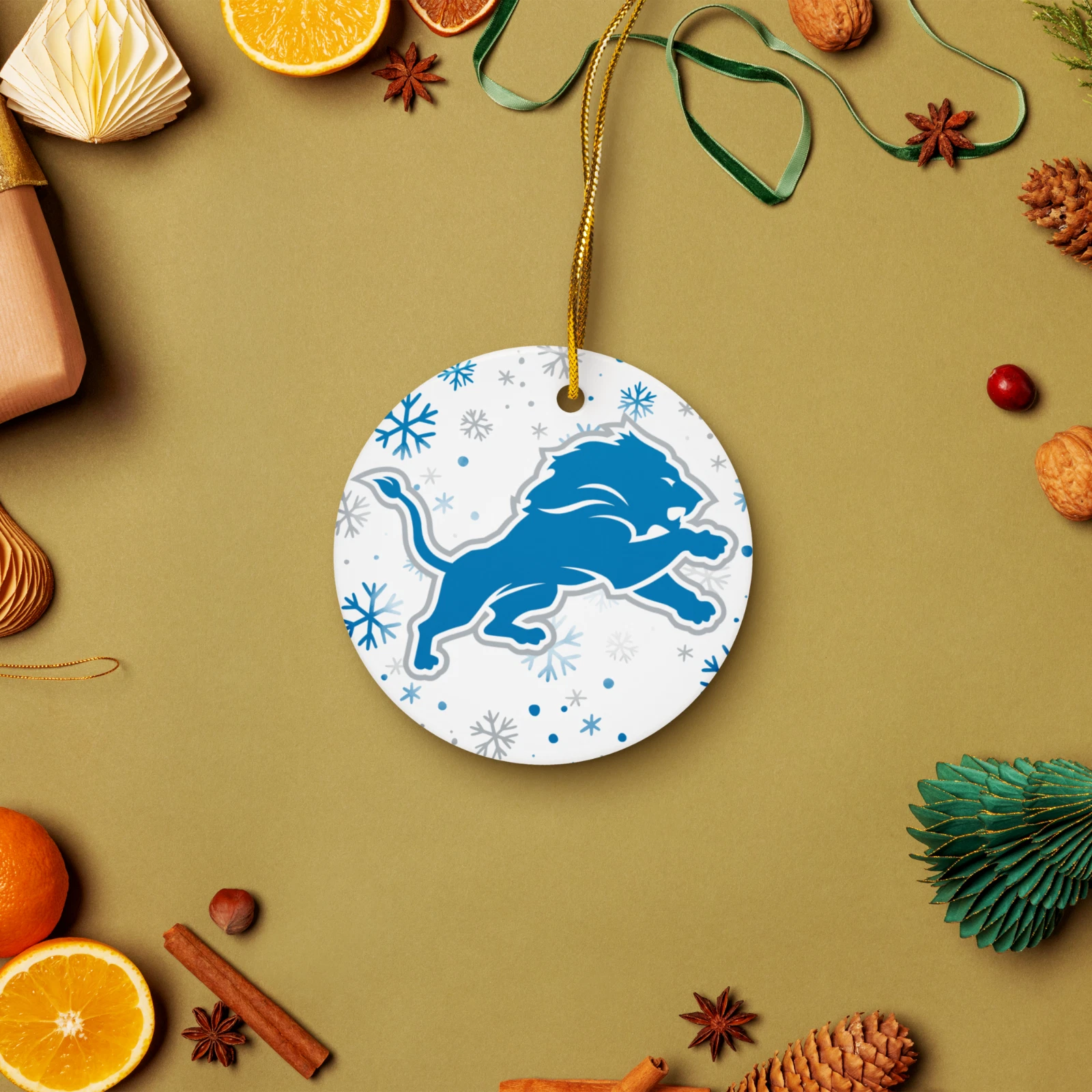 Detroit Lions Christmas Tree Holiday Flat Ornament