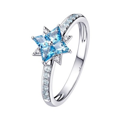 Fei Liu Star of Love Mini Star Ring - Sterling Silver/Blue Topaz/White CZ