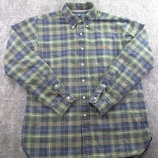 Ralph Lauren Shirt Large Green Blue Plaid Long Sleeve Button Down Pocket Pony