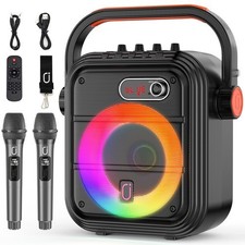Karaoke Machine Speaker System w/ 2 Wireless Mics  Remote   Portable Bluetooth