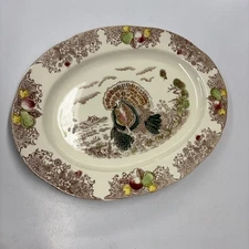 Vintage Fred Roberts Turkey Platter Large 16”x12” Thanksgiving Autumn Ceramic