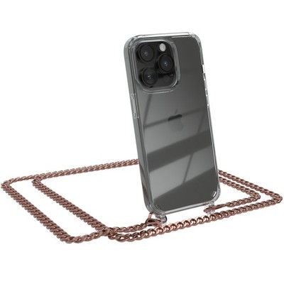 Für Apple iPhone 14 Pro Handyhülle zum Umhängen Kordel Tasche Kette Rose Gold