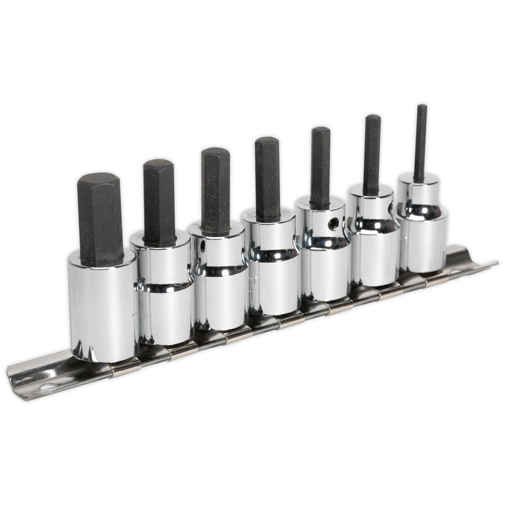 Sealey Hex Socket Bit Set 7pc 3/8""Sq Drive Metric