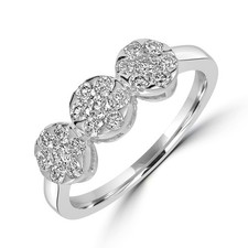 Elegante anello con fiori a grappolo di diamanti in oro bianco 18 carati misu...