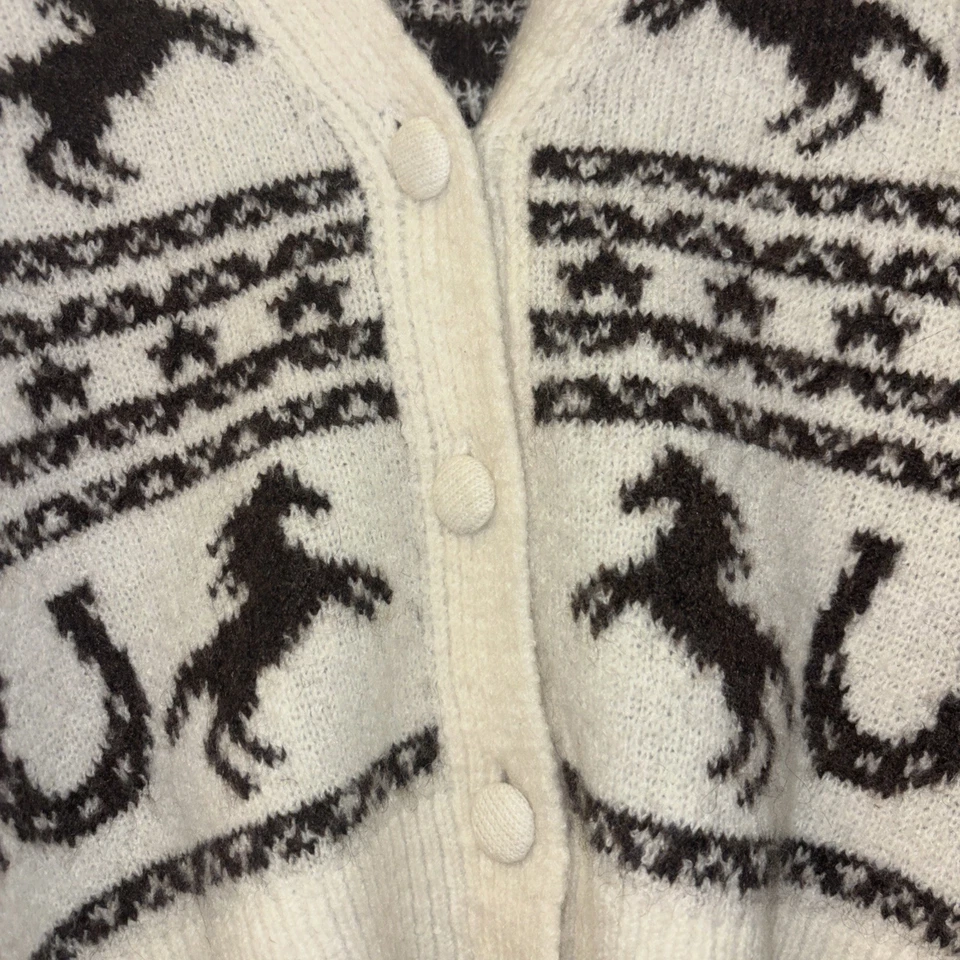 Nicole Miller Sweater Knit Cardigan Sz Sm Horse Sweater Western Country Brown - Image 4 of 4