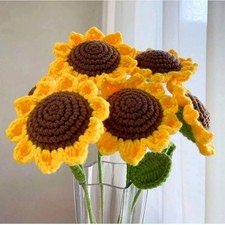 Hand-knitted Yarn Crochet Rose Sunflower Artificial Flowers Wedding Home Bouquet