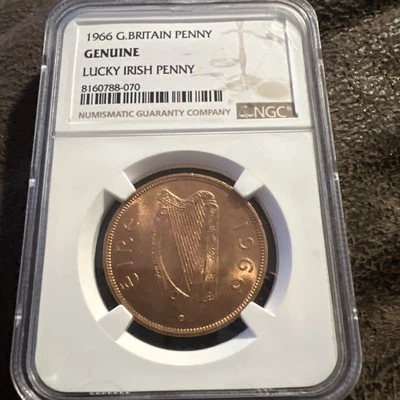 1966 G. Britain Penny Lucky Irish Coin GENUINE NGC   - Image 1 of 4