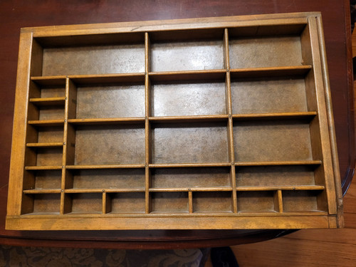 Wooden Printers Type Tray Shadow Box Trinket Display Shelf 16.5” x 11”