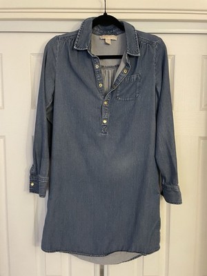 Michael Kors Womens Blue Long Sleeve Snap Front Jean Shirt Dress Size Small